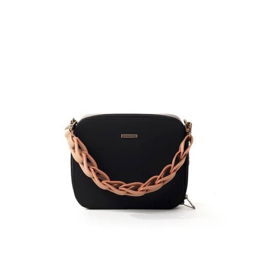 Parchita Flora Bag Black Pink Shoulder Strap Structured Boho Chic Minimalist